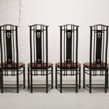 Giorgetti Italian Design High Back Dining Chairs with Pink Upholstery 1980s