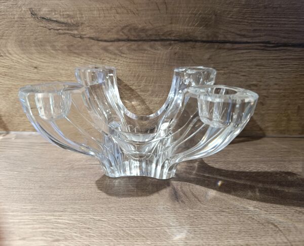 Bougeoir chandelier 4 branches cristal de Val Saint Lambert, 1950