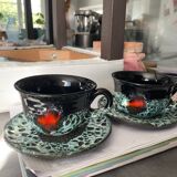 Two fat lava vallauris cups and saucer