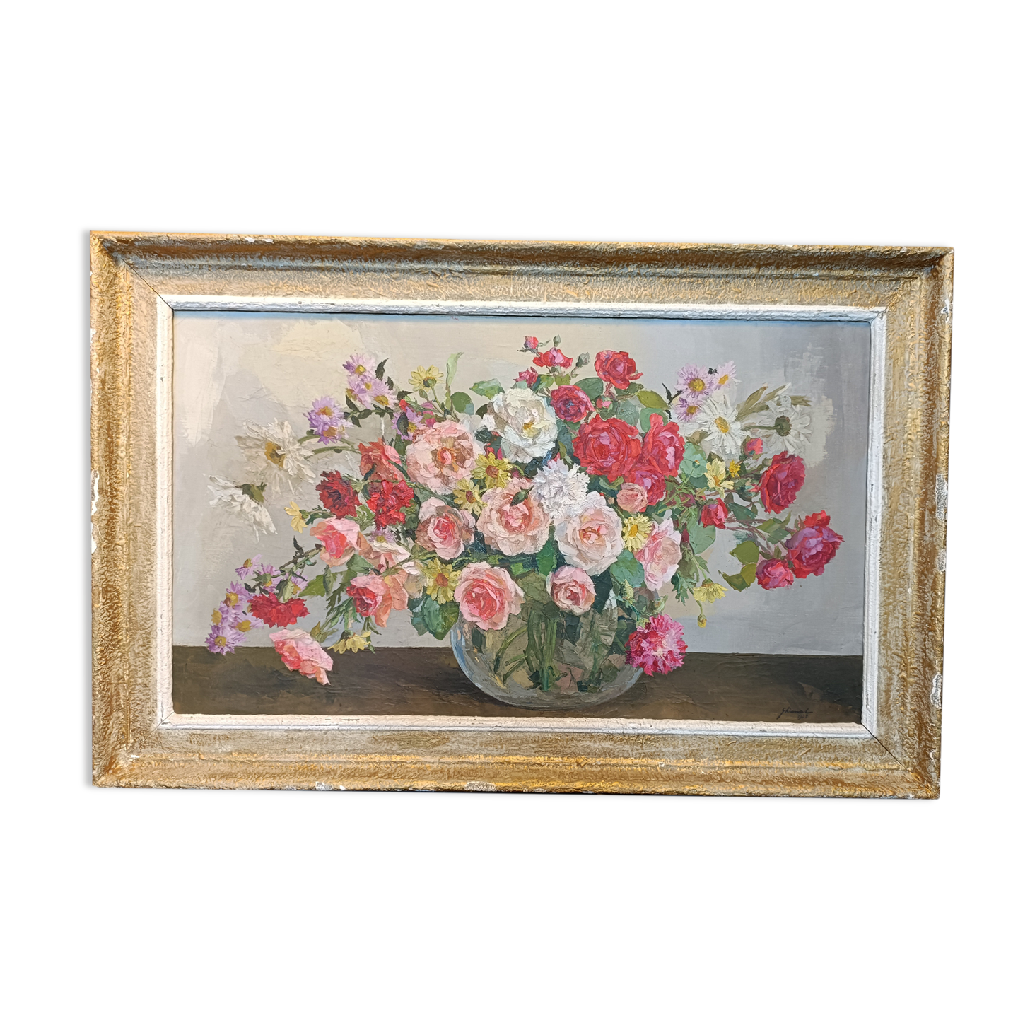Old painting "bouquet of flowers" from 1938