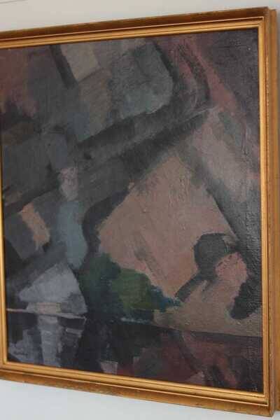Original large mid-century Swedish oil on canvas – “Composition” by Sixten Lundbohm – vintage & framed – 77 × 70 cm (30.3" × 27.6")
