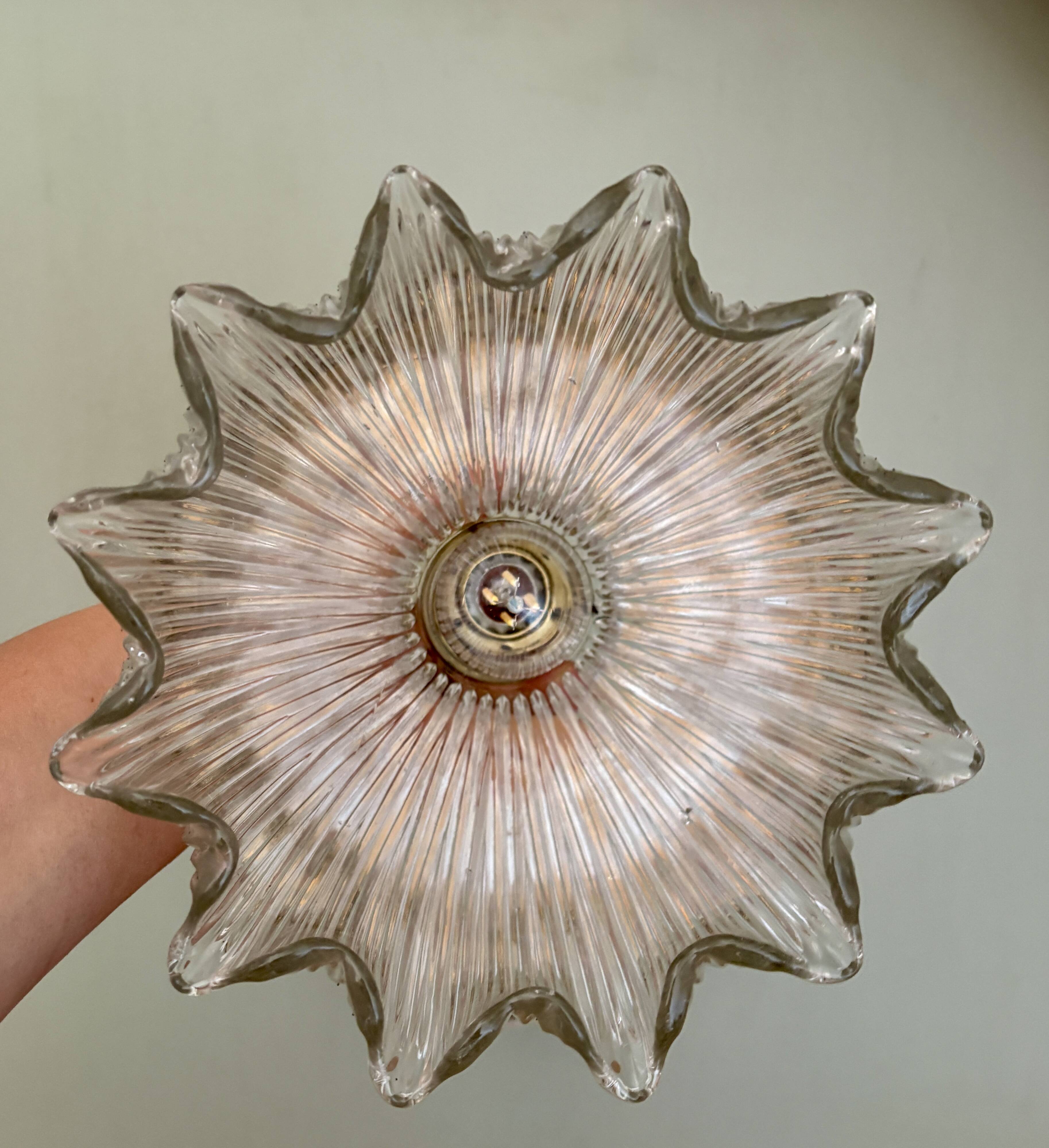 Elbow wall lamp with vintage holophane glass shade