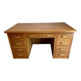 Bureau de ministre vintage double caisson en chêne – Milieu de pièce