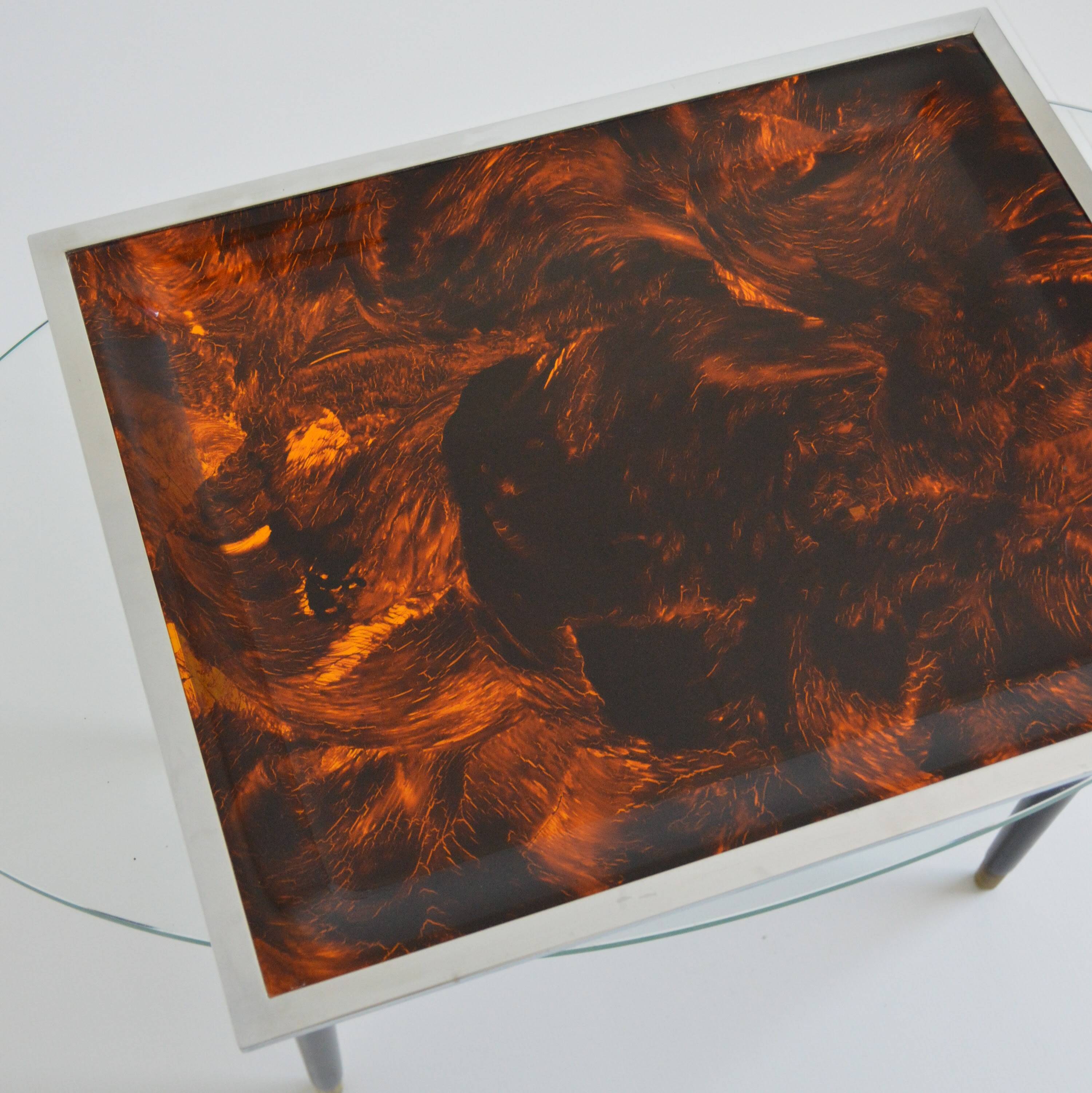 Plateau Christian Dior in plexiglass imitation tortoiseshell and chrome.
