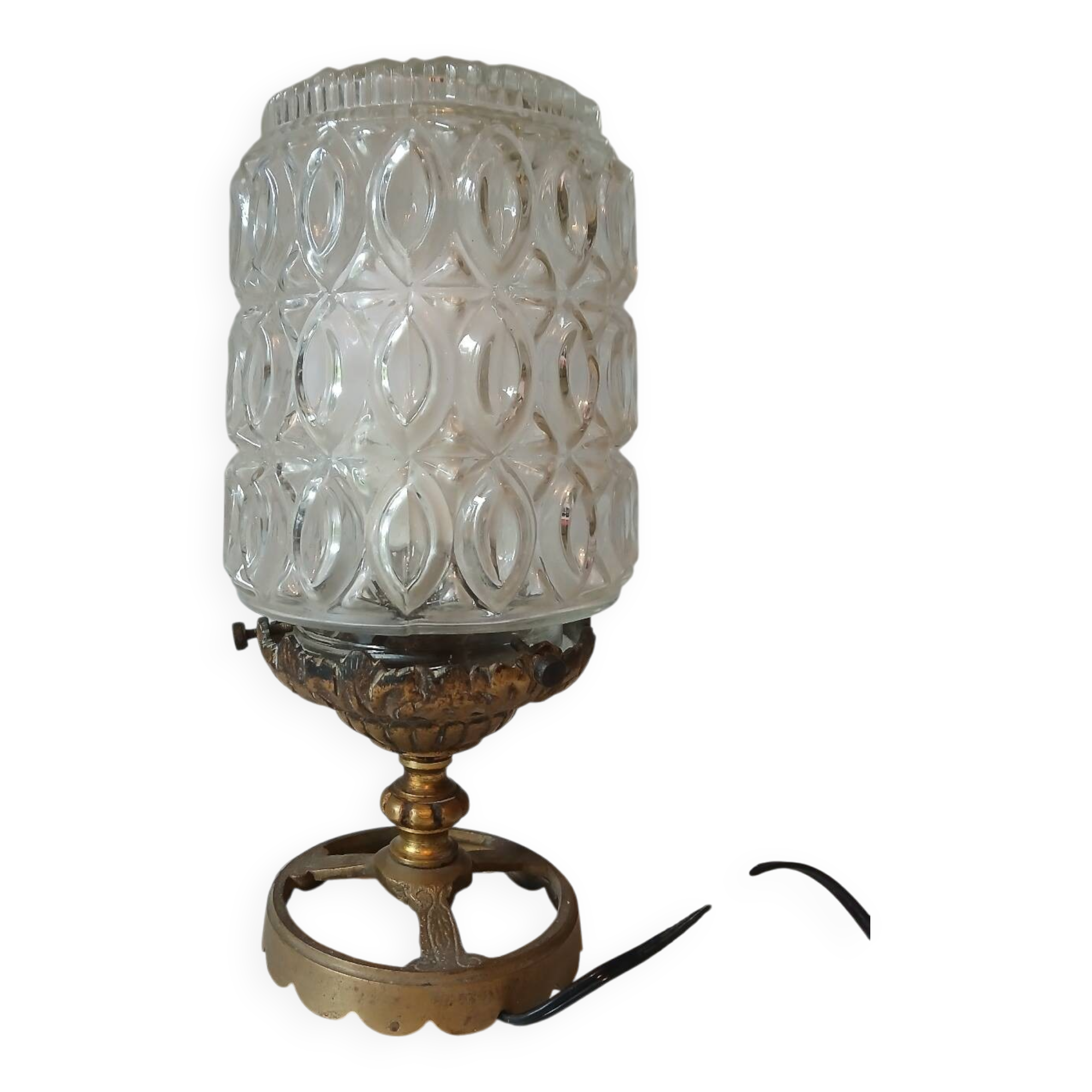Vintage bedside lamp in molded glass and gold metal – 60s/70s