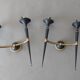 Pair of Maison Arlus torchiere sconces in gold brass and black lacquered 1960