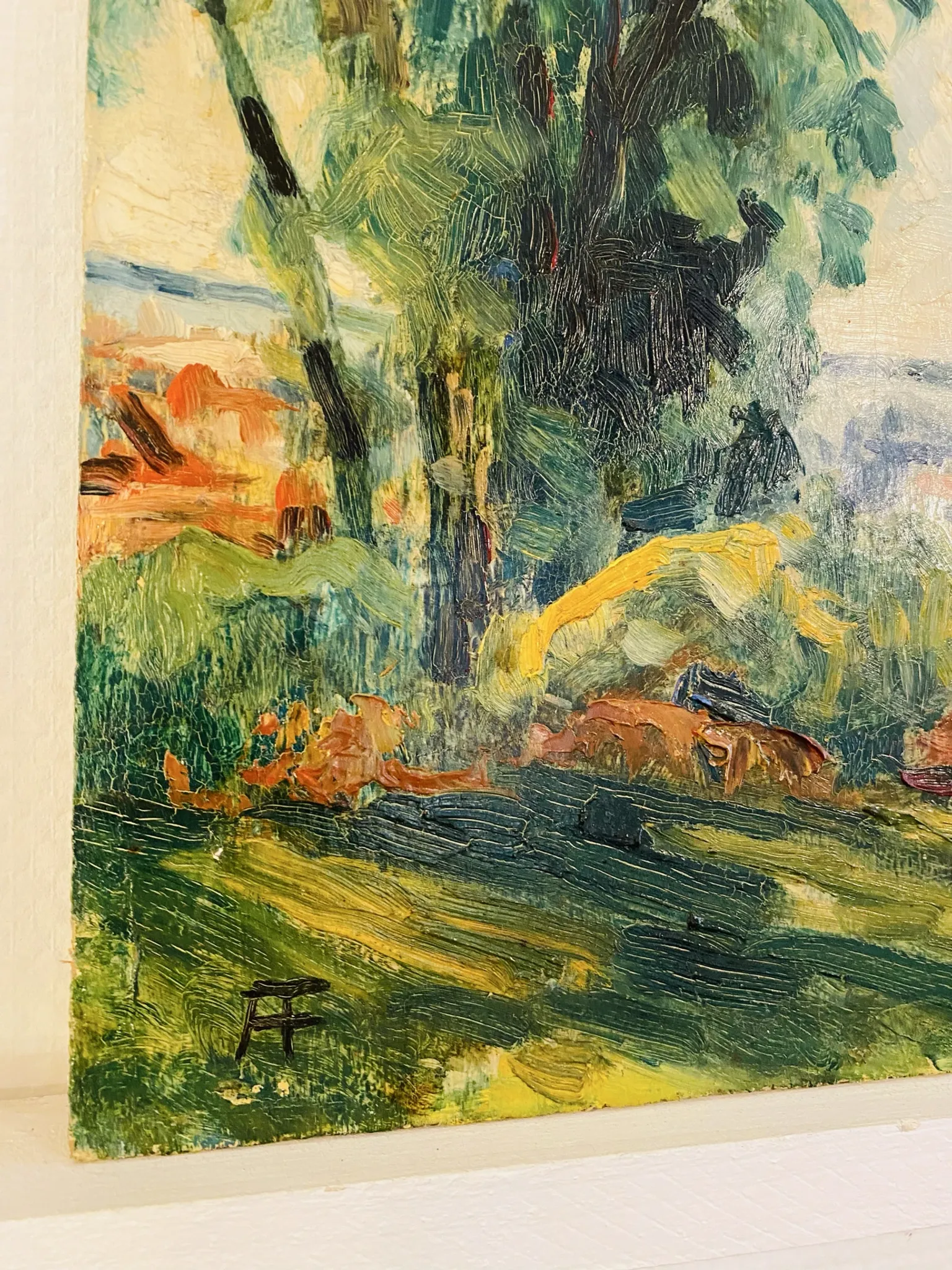 Oil on wood early 20th century countryside view