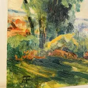 Oil on wood early 20th century countryside view
