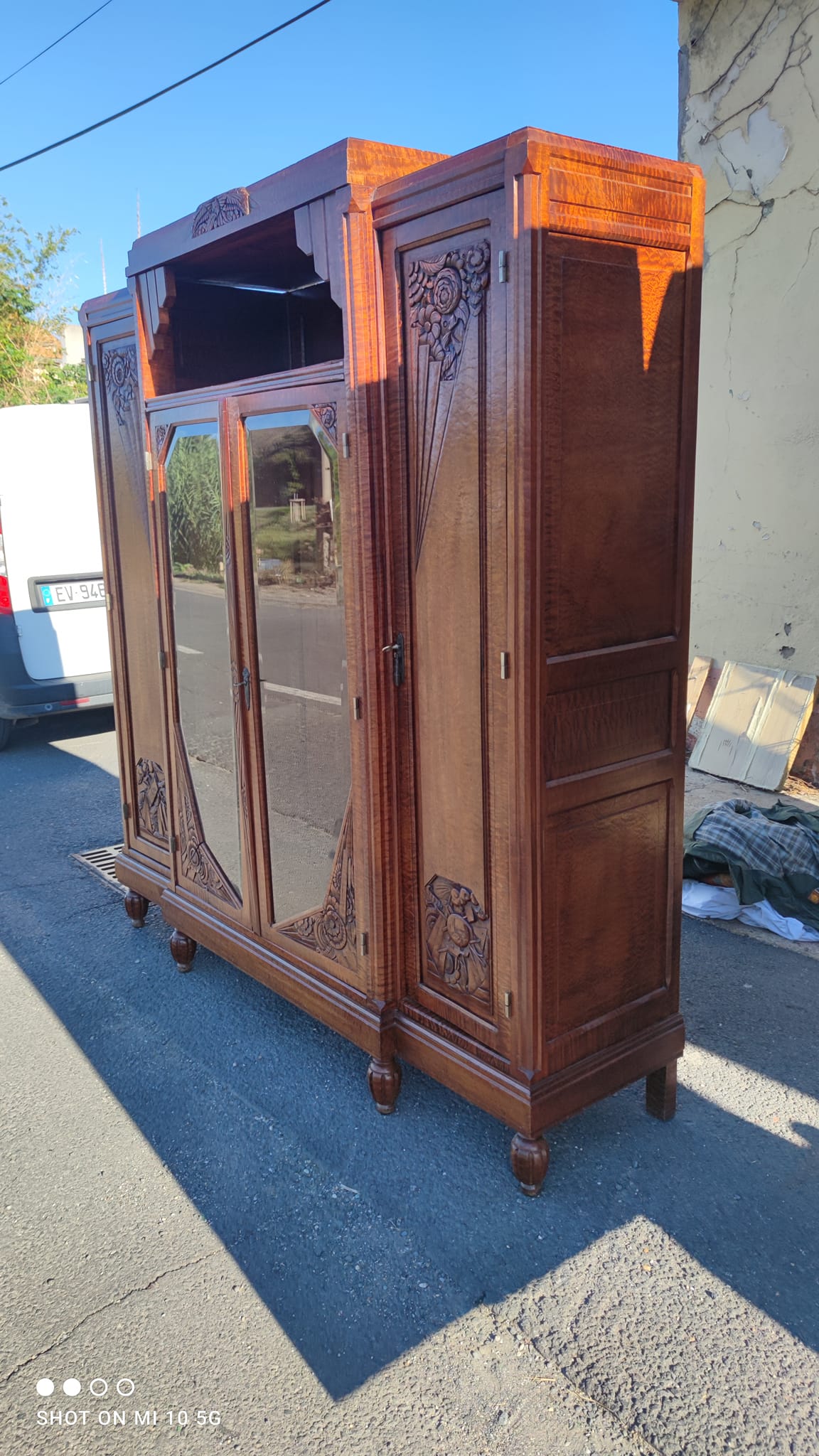Bibliothèque de bureau 1925 en acajou ondé massif