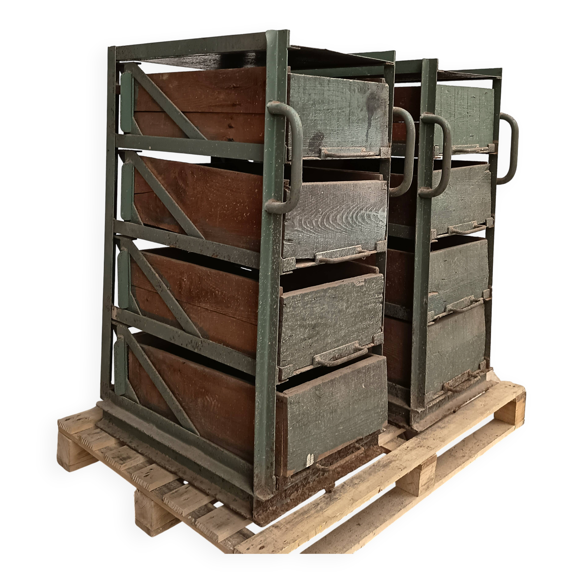 Pair of vintage industrial metal and wood lockers