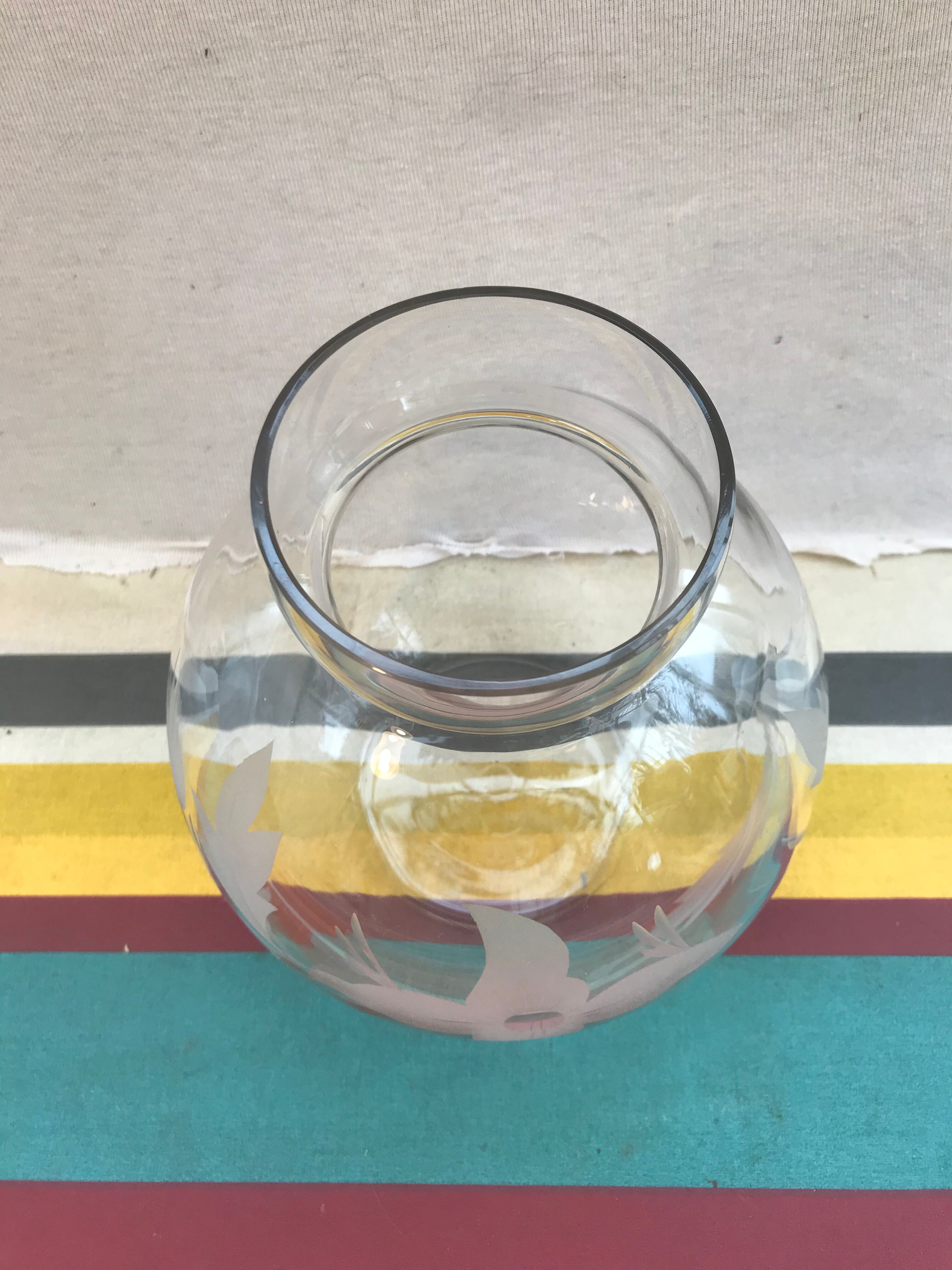 Old Vase Ball Glass Drawing Flowers Scissored Art Deco Vintage