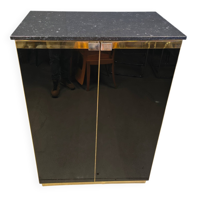 Bar en laque noire et marbre de style Maison Jansen, années 1970.