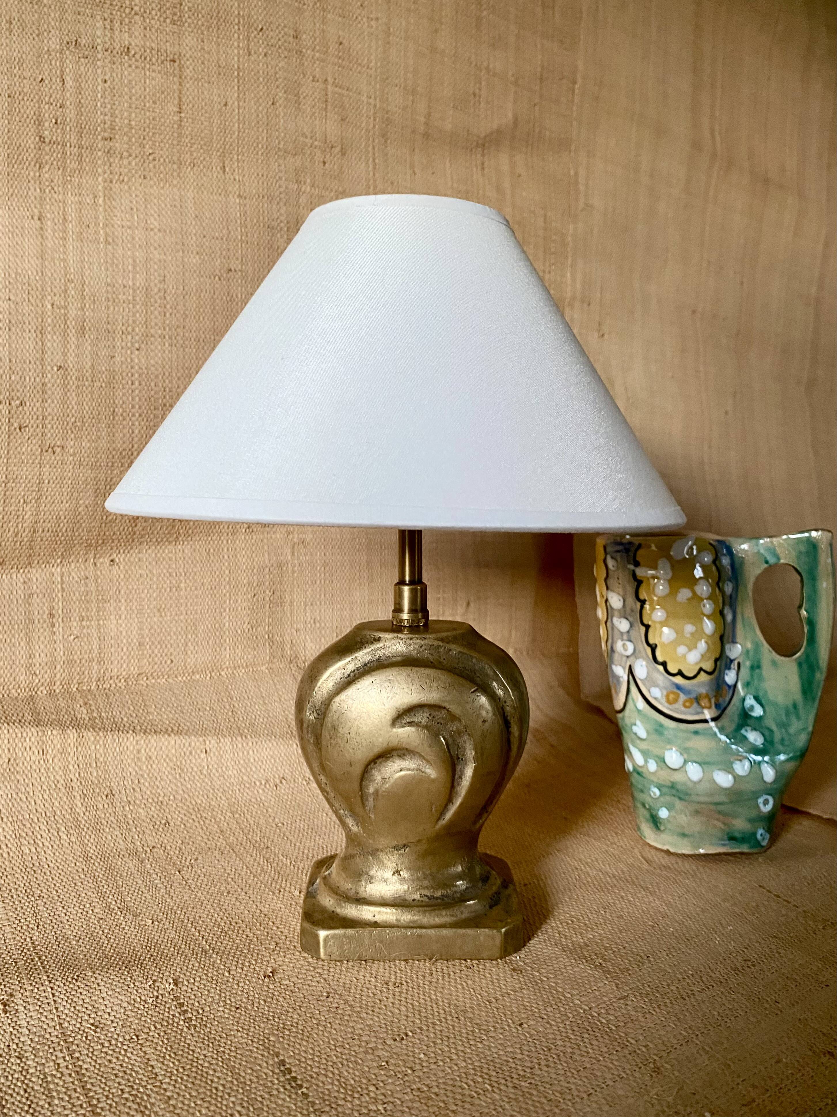 Lampe bronze, câble tissu 2M, abat-jour coton