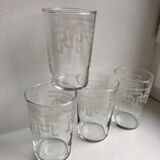 Set of 4 glass water glasses engraved years 50-60