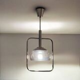 Space Age Pendant Lamp in Chrome Metal and Smoked Plexiglass, 1970s