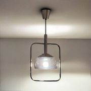 Space Age Pendant Lamp in Chrome Metal and Smoked Plexiglass, 1970s