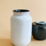 Duo of small black and white ceramic vases