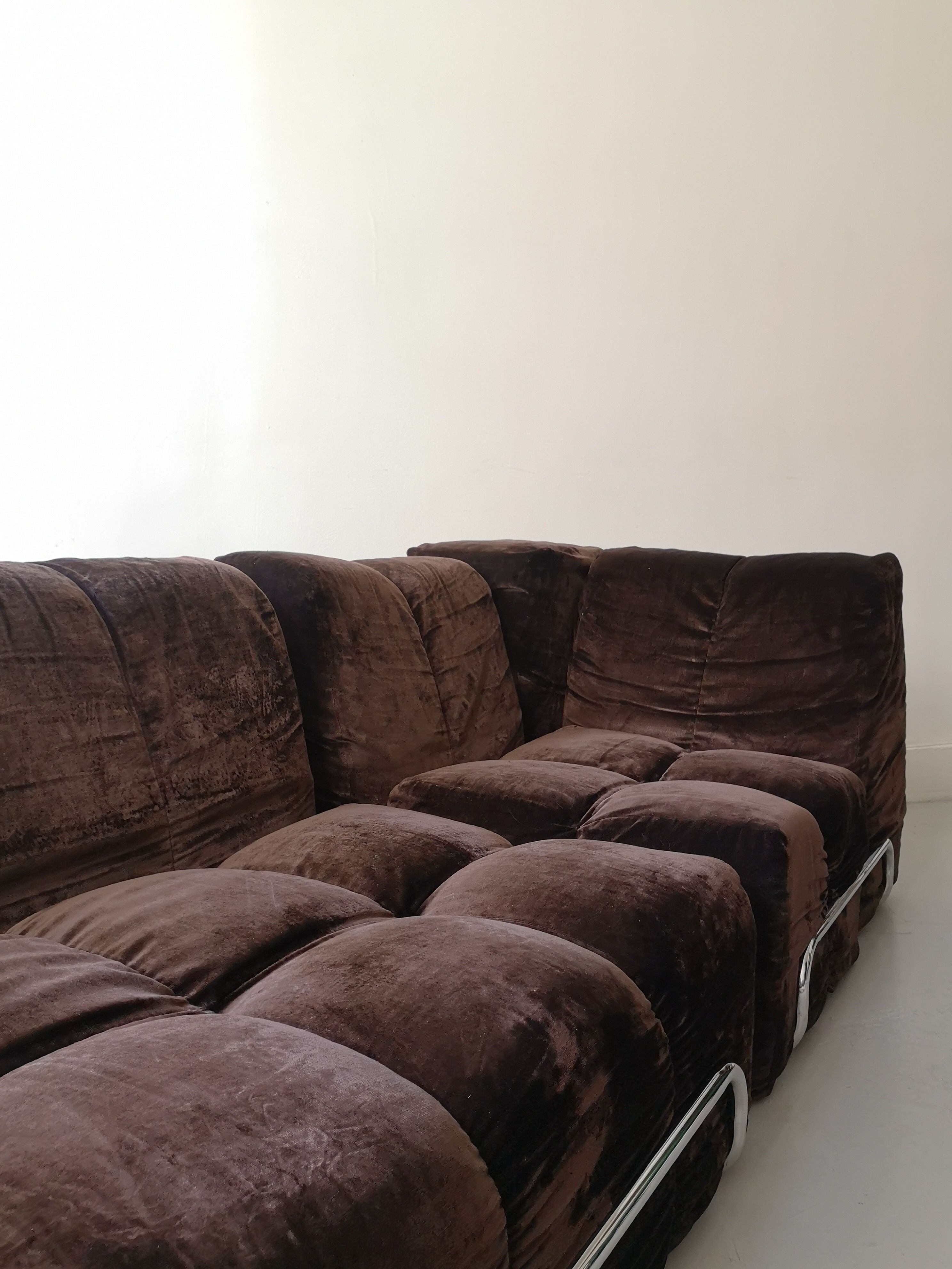 Modular sofa metal and velvet design 1970