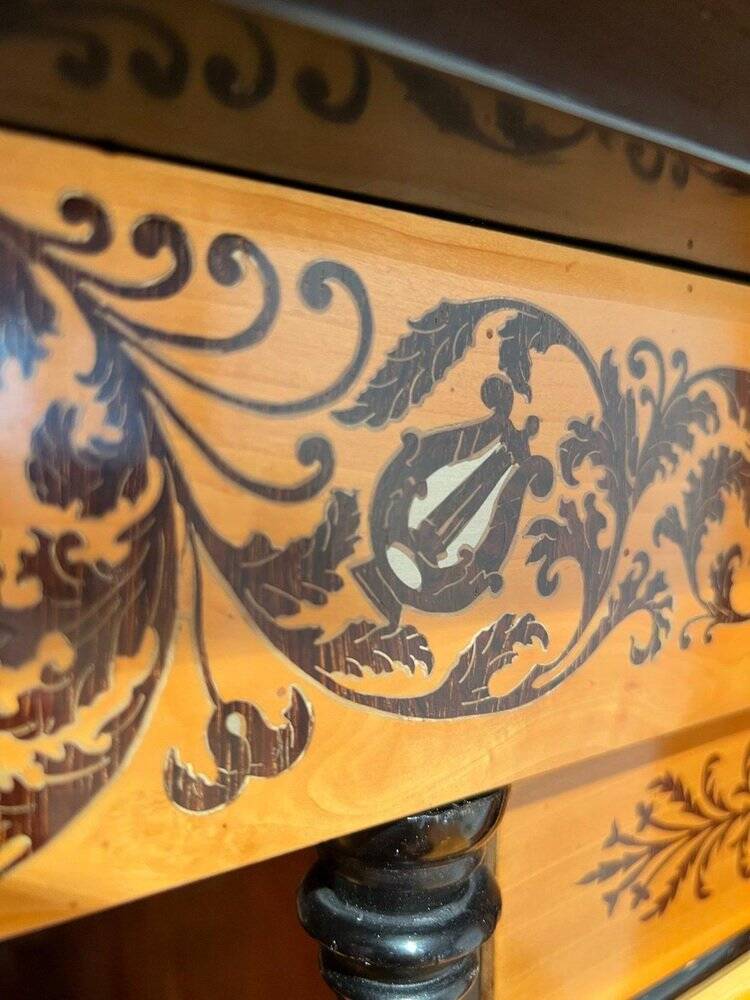 Biedermeier Secretaire in Cherrywood and Maple with Inlays and Brass, South Germany, 1830s