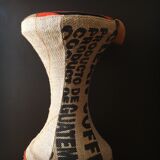 2 Tam-Tam stools dressed in burlap and original vintage fabric