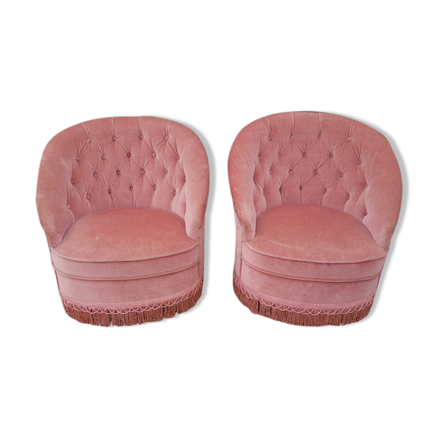 Paire de chauffeuses crapaud velours rose