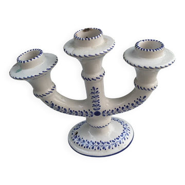 Three-branch chandelier in handmade earthenware – Blue and white decor
