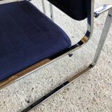 Pair of vintage chrome and blue microfibre armchairs circa 70