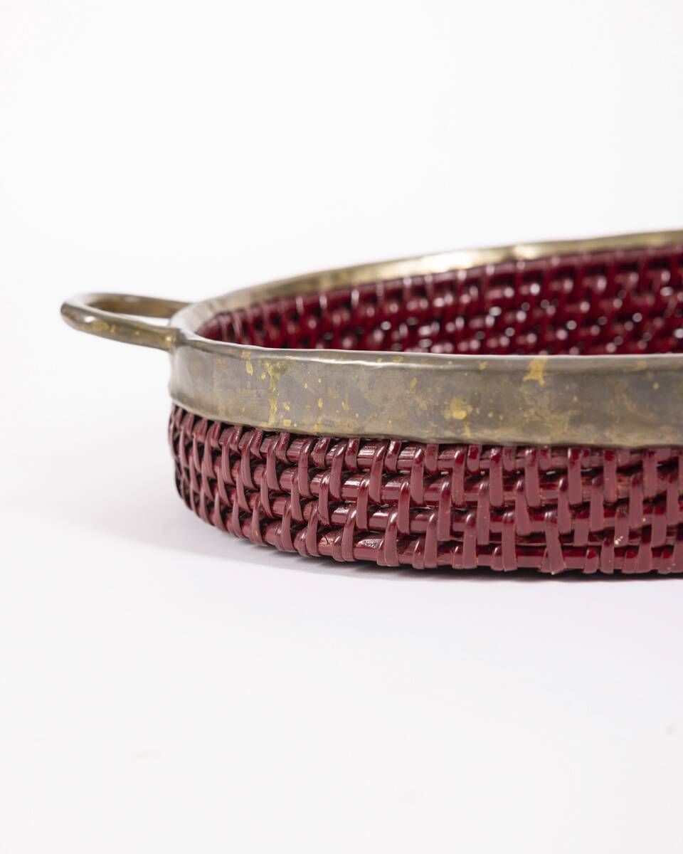 Vintage 1970s Wicker and Brass Tray, Italian Design