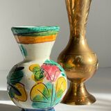 Vases céramique et laiton artisanal vintage