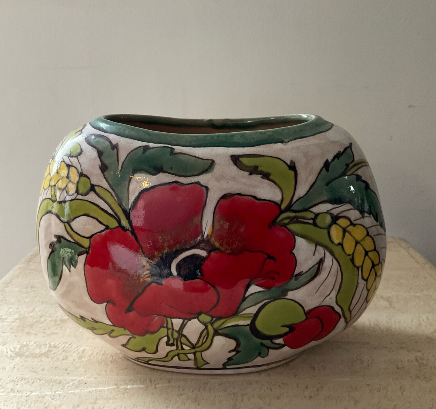 Vintage glazed ceramic vase signed