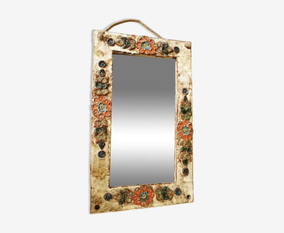 Miroir La Roue Vallauris céramique vintage années 1960 25x42cm