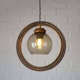 Wooden hanging light / vintage handmade rustic pendant lamp 1970's