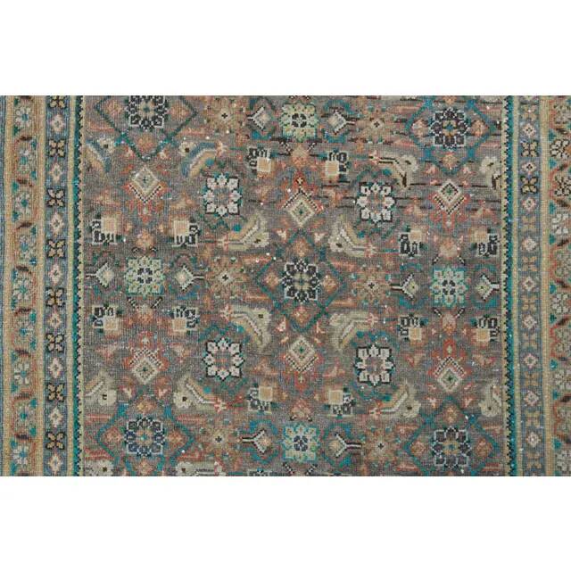 Vintage Turkish Oushak Handmade Wool Cotton Brown Runner Rug 118x301