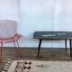 Table basse forme libre peinture sous verre heron jardin 1950 ancien