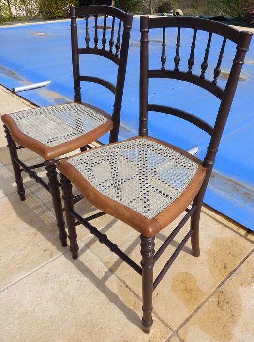 Two quality wooden cane chairs totally relooked