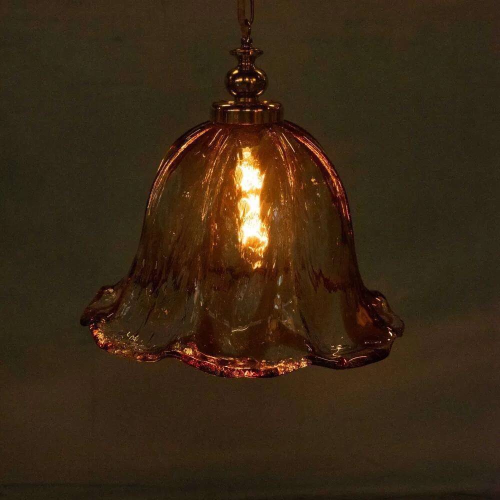Suspension Murano ambre vintage Honsel, lampe en verre italienne