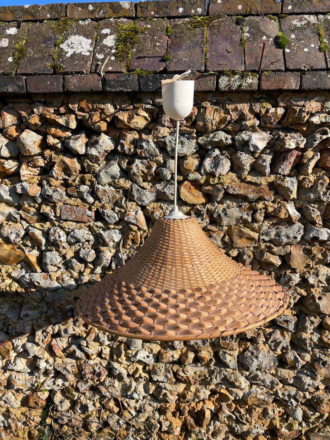 Vintage 1970s woven rattan pendant light