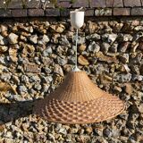 Vintage 1970s woven rattan pendant light
