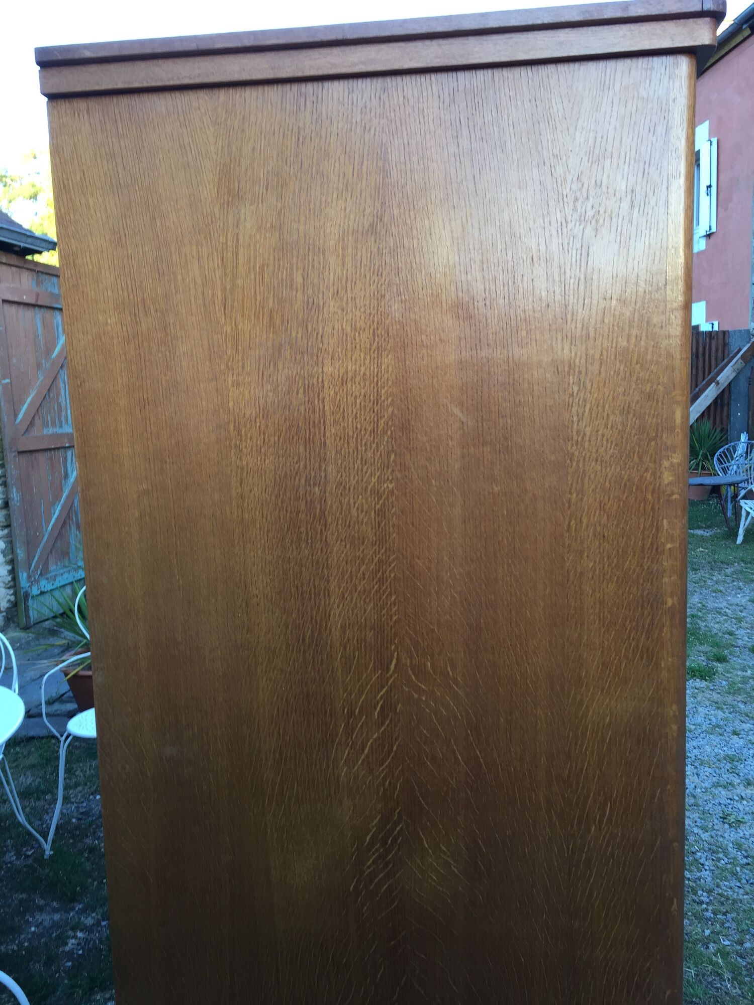 Vintage wardrobe with compass feet in oak and oak cp with 2 sliding doors.