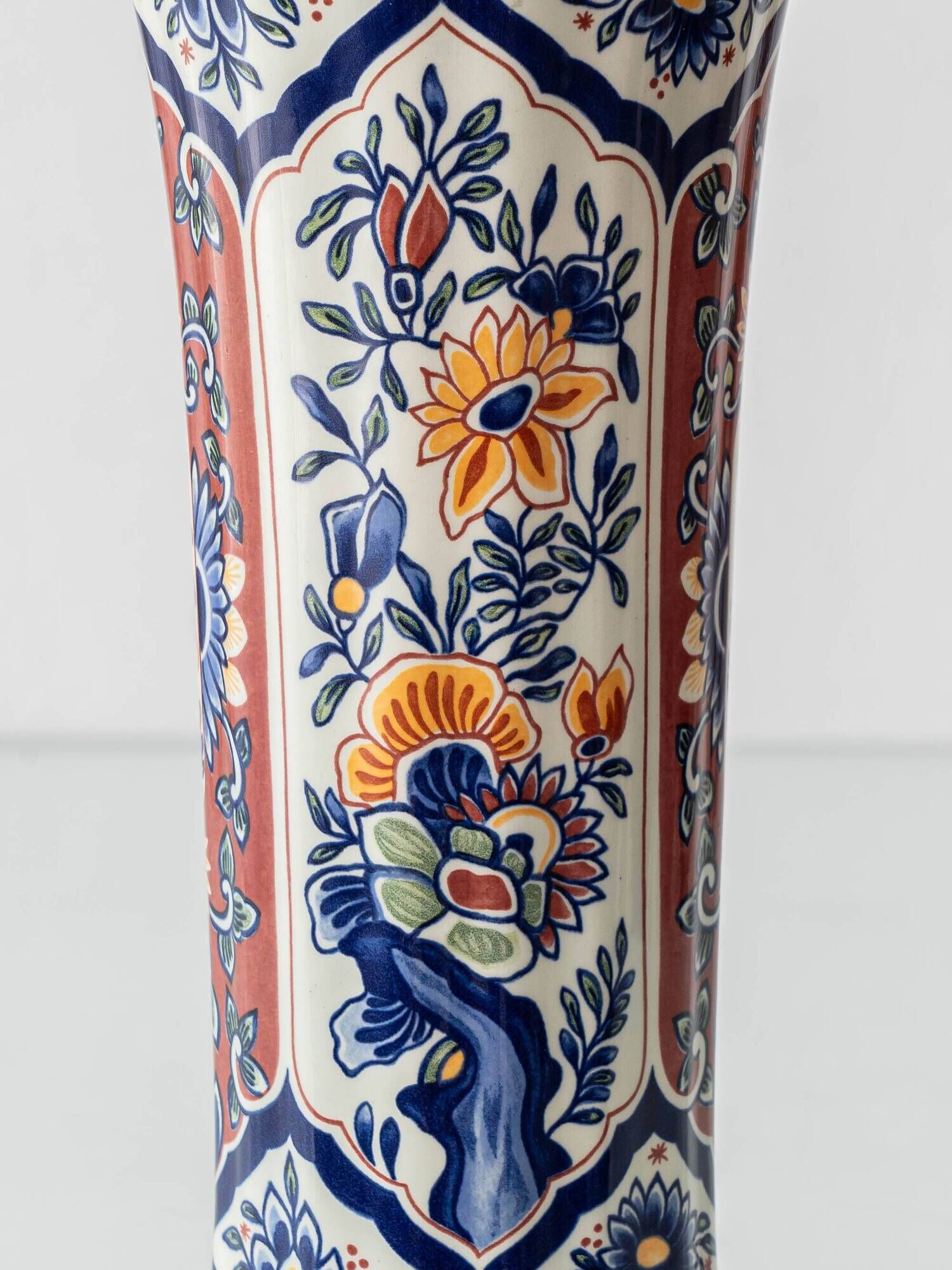 Vintage Belgian Delft Style Table Lamps by Boch with Brass Elements, 1950-1970, New Shades