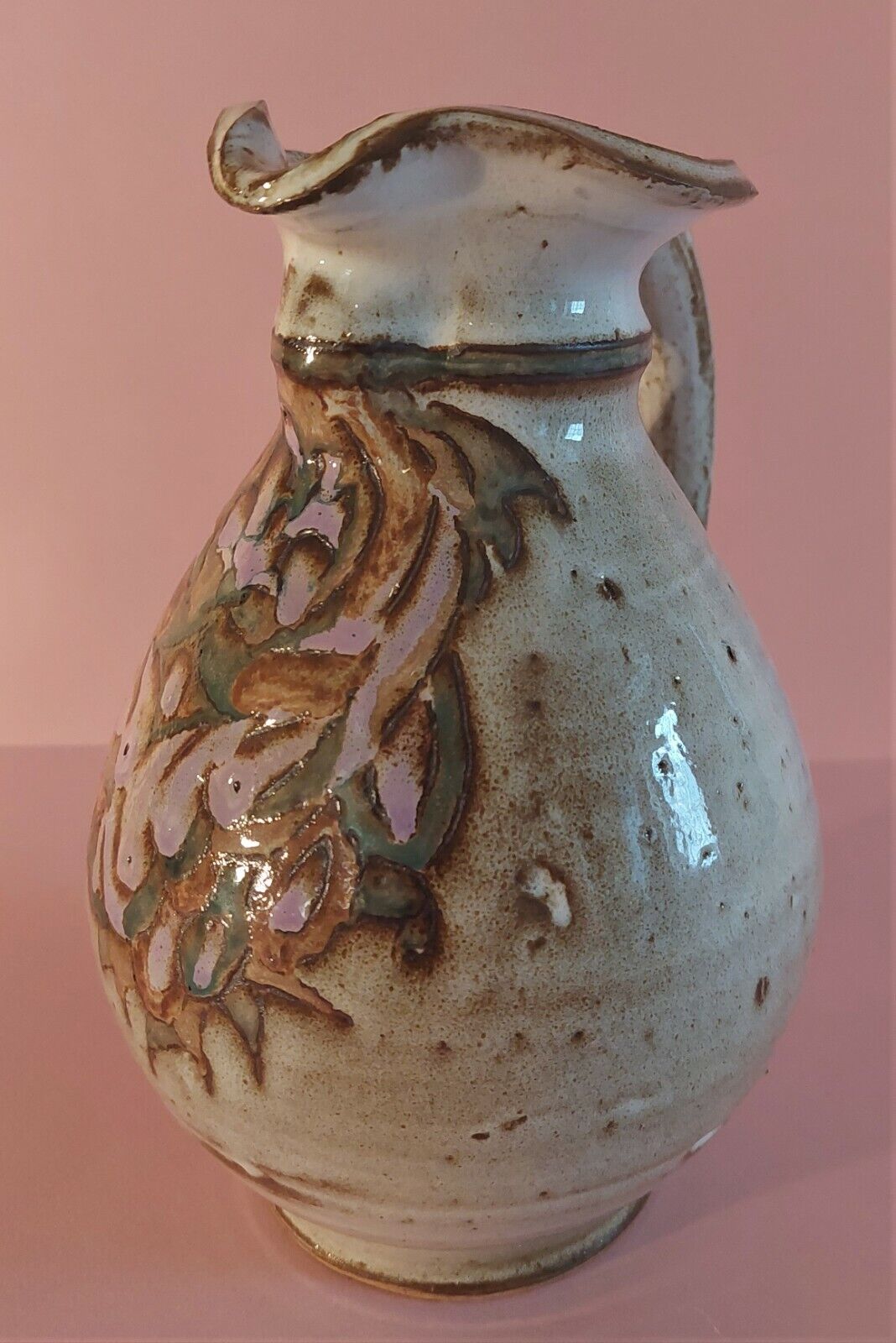 Glazed terracotta pitcher signed Pierrette XXth