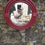 Burgundy rattan mirror