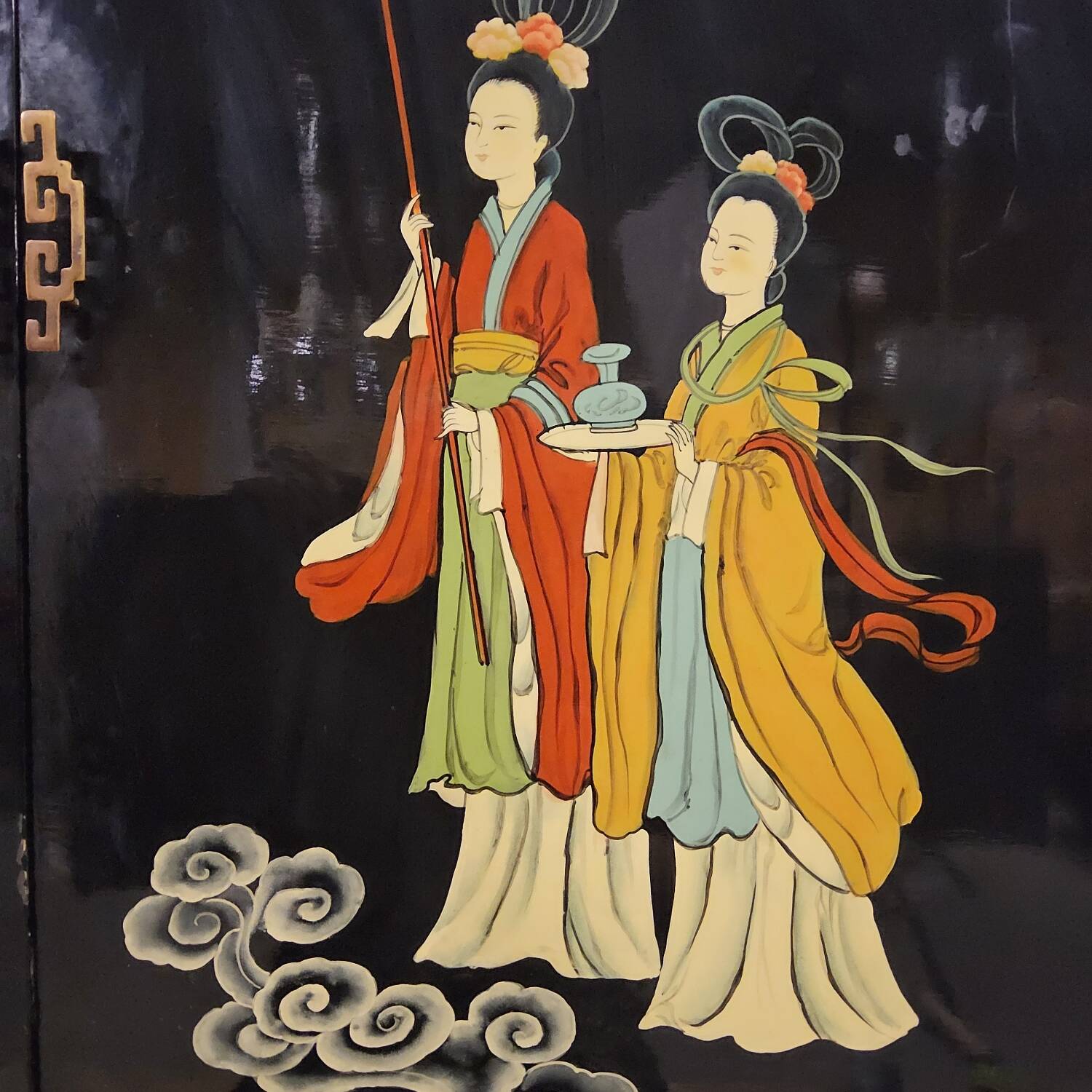 Vintage Chinese pagoda cabinet traditional scene (bohemian)