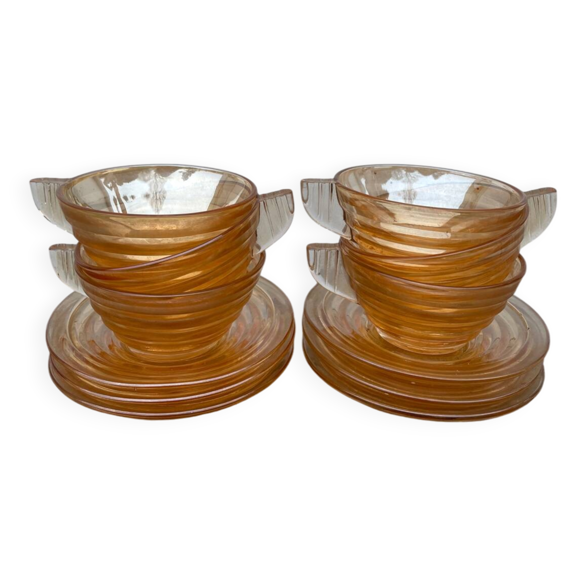 6 tasses à café en verre ambré 1970 italiennes