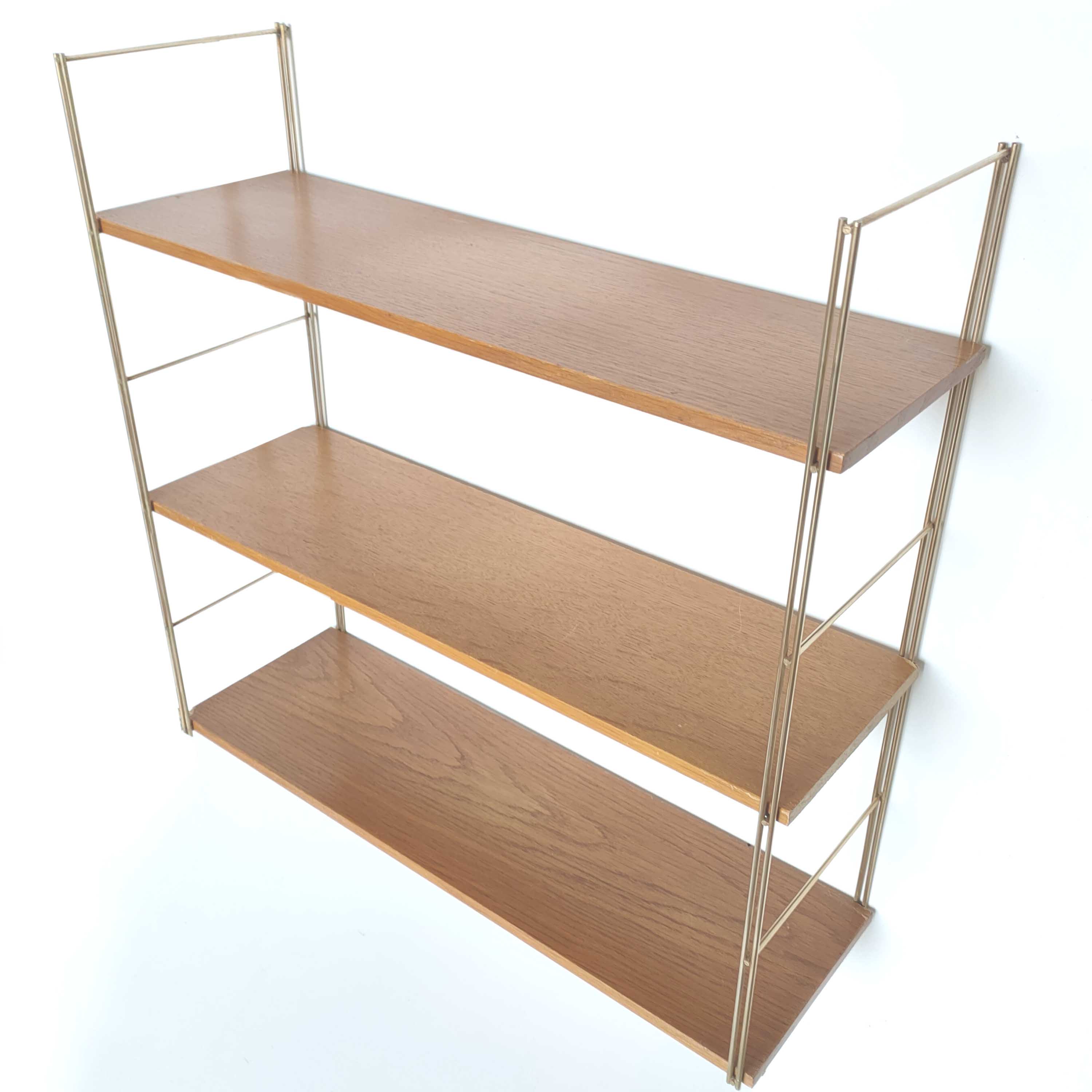 Vintage wall shelf gold metal and wood