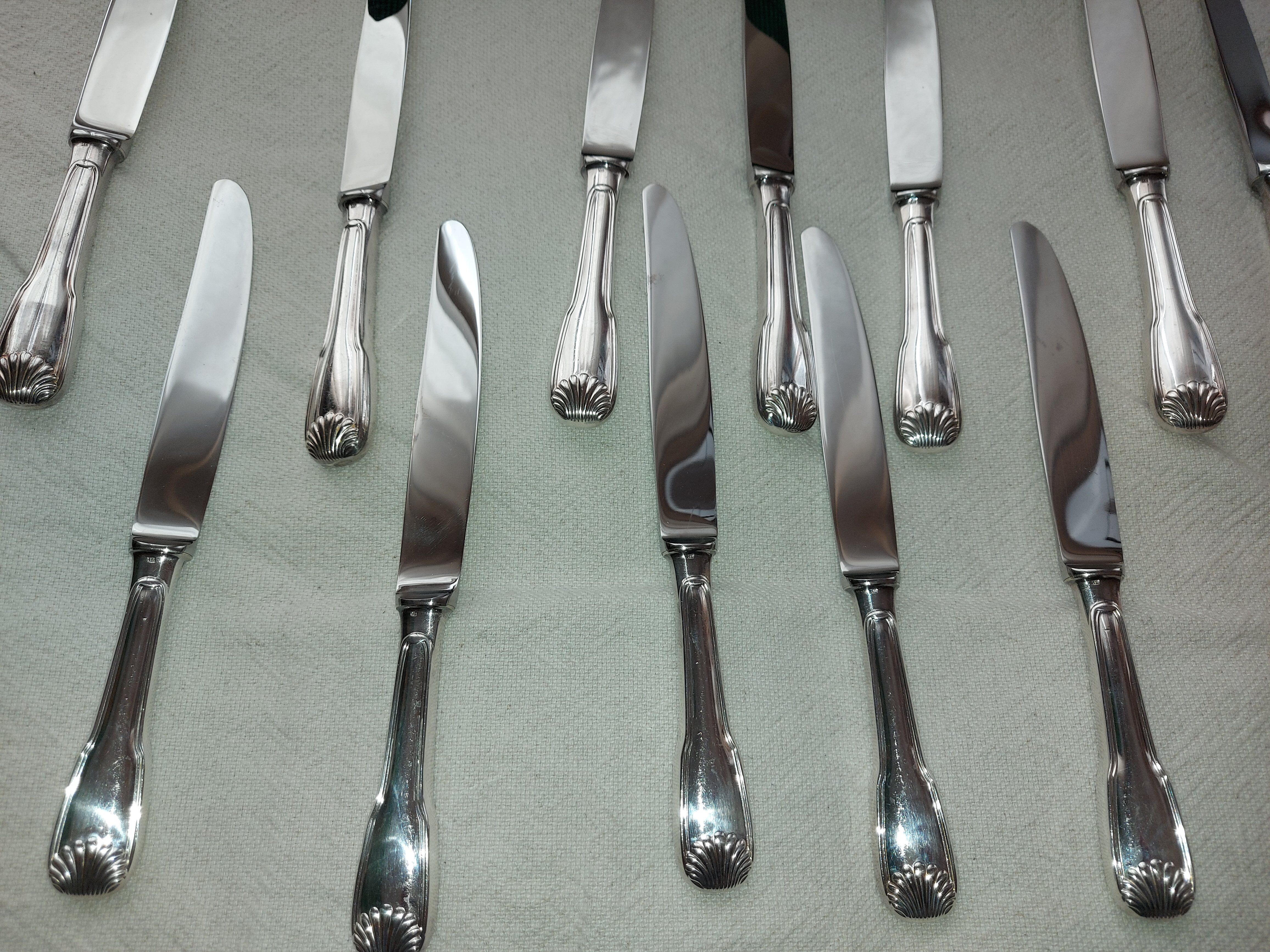 12 Silver Metal Ercuis Table Knives Box