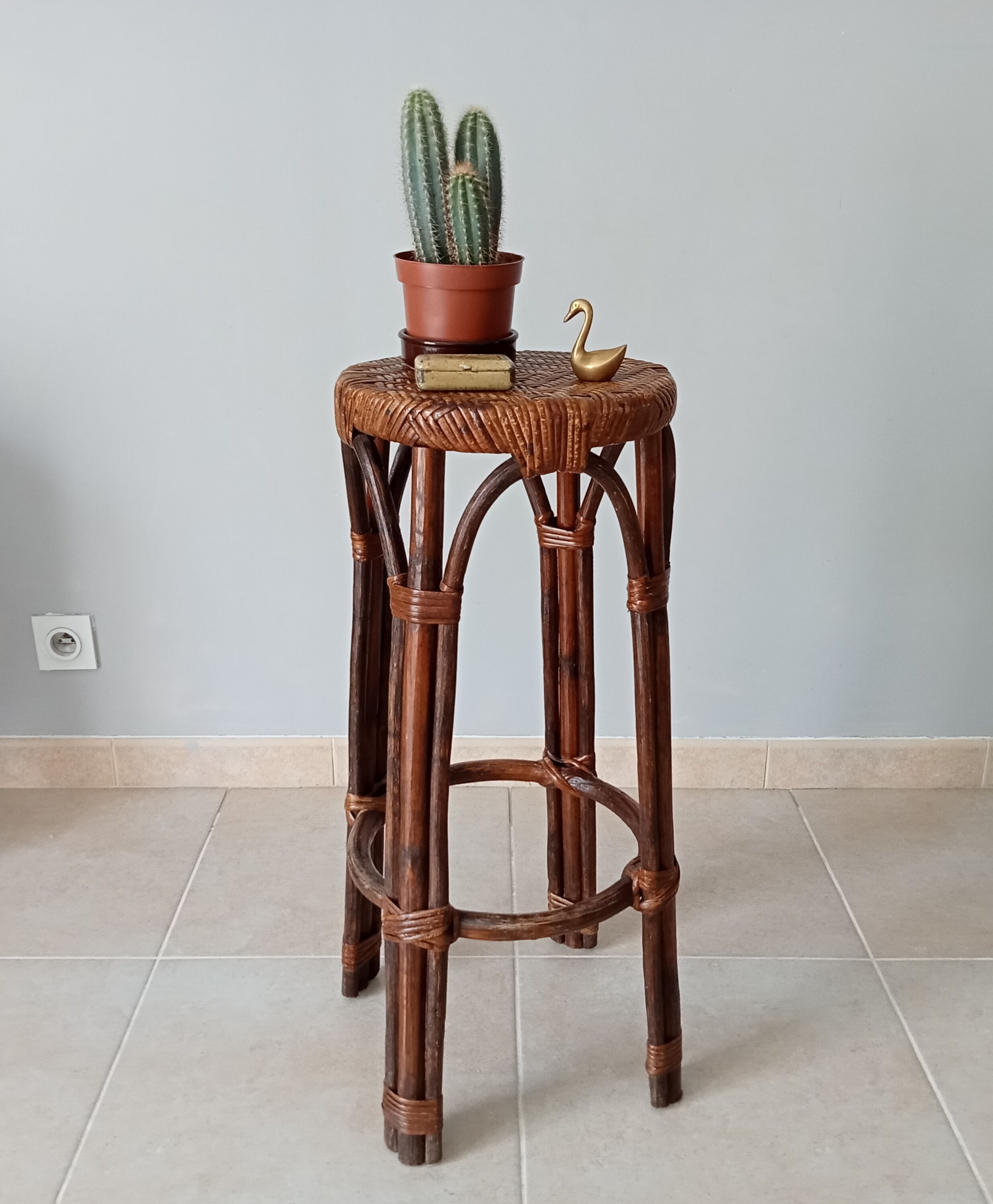 Vintage rattan high stool 60s/70s