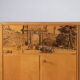 Vintage storage furniture in maple veneer with a glass top, Italian design 1950s.
