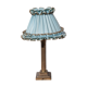 Brass lamp with vintage blue laminated lampshade