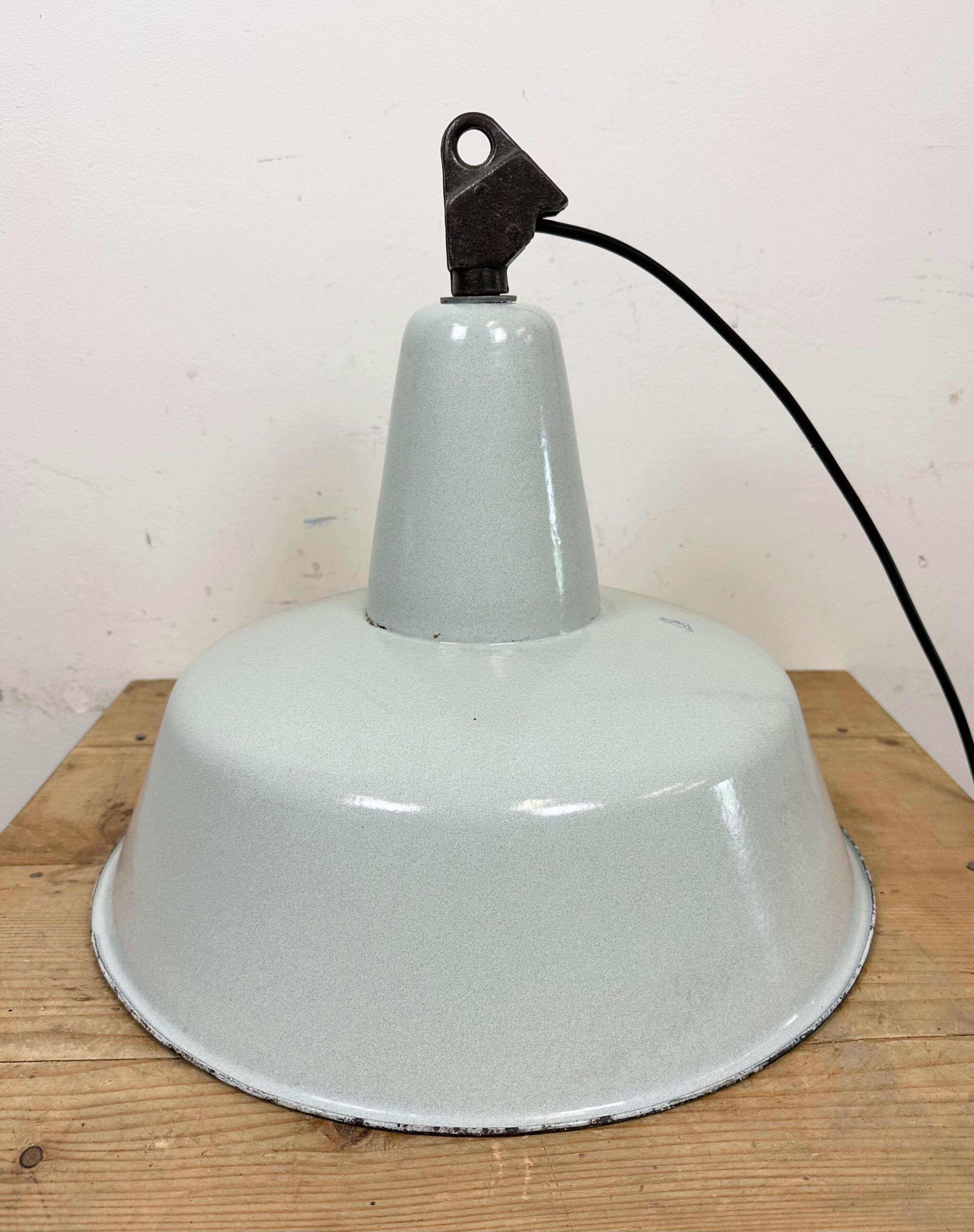 Industrial Grey Enamel Factory Pendant Lamp from Zaos, 1960s